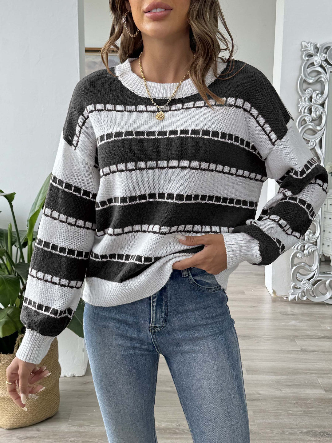 Geometric Pattern Stripe Sweater