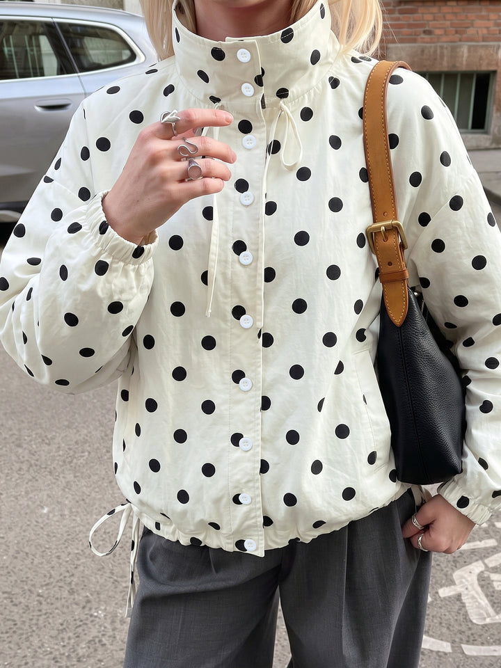 Polka Dot High Neck Drawstring Jacket