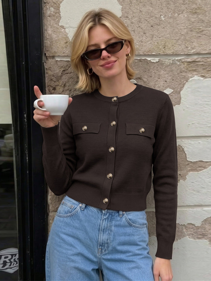 Golden Button Pocket Knit Cardigan