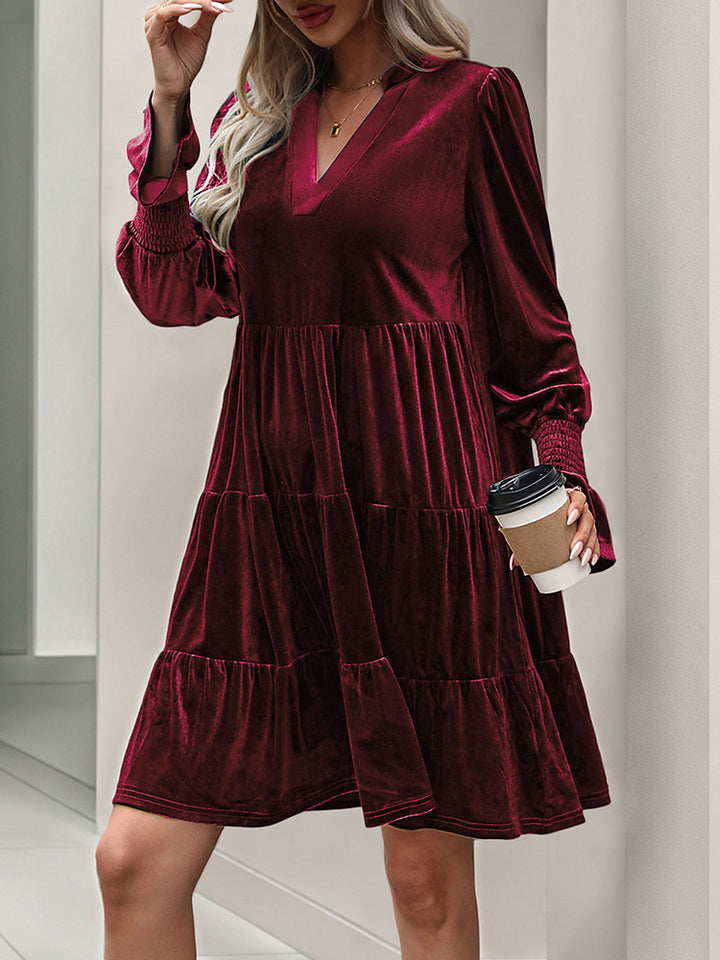 Smocked Sleeve Velvet Dress
