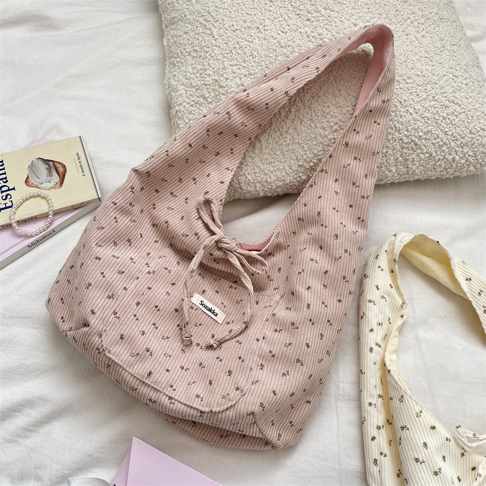 Dainty Floral Corduroy Slouchy Shoulder Bag
