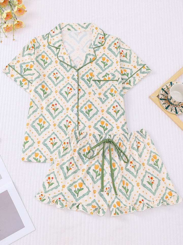 Spring Tulip Floral Print Pajama Set