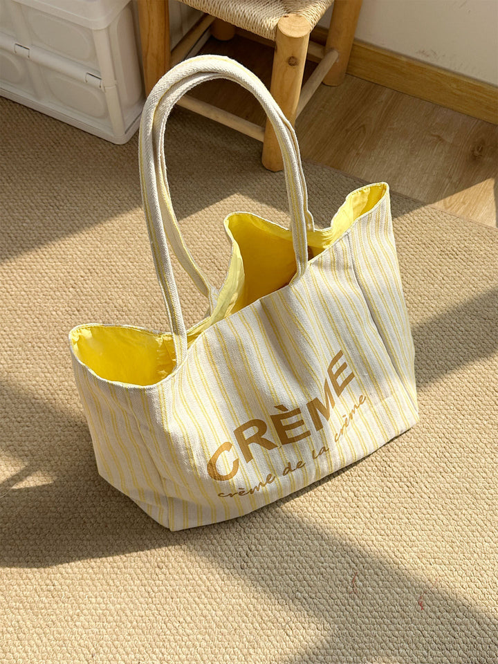 Crème Reversible Stripe Shoulder Tote Bag