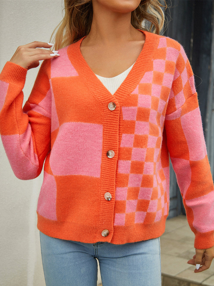 Checkered Button Front Sweater