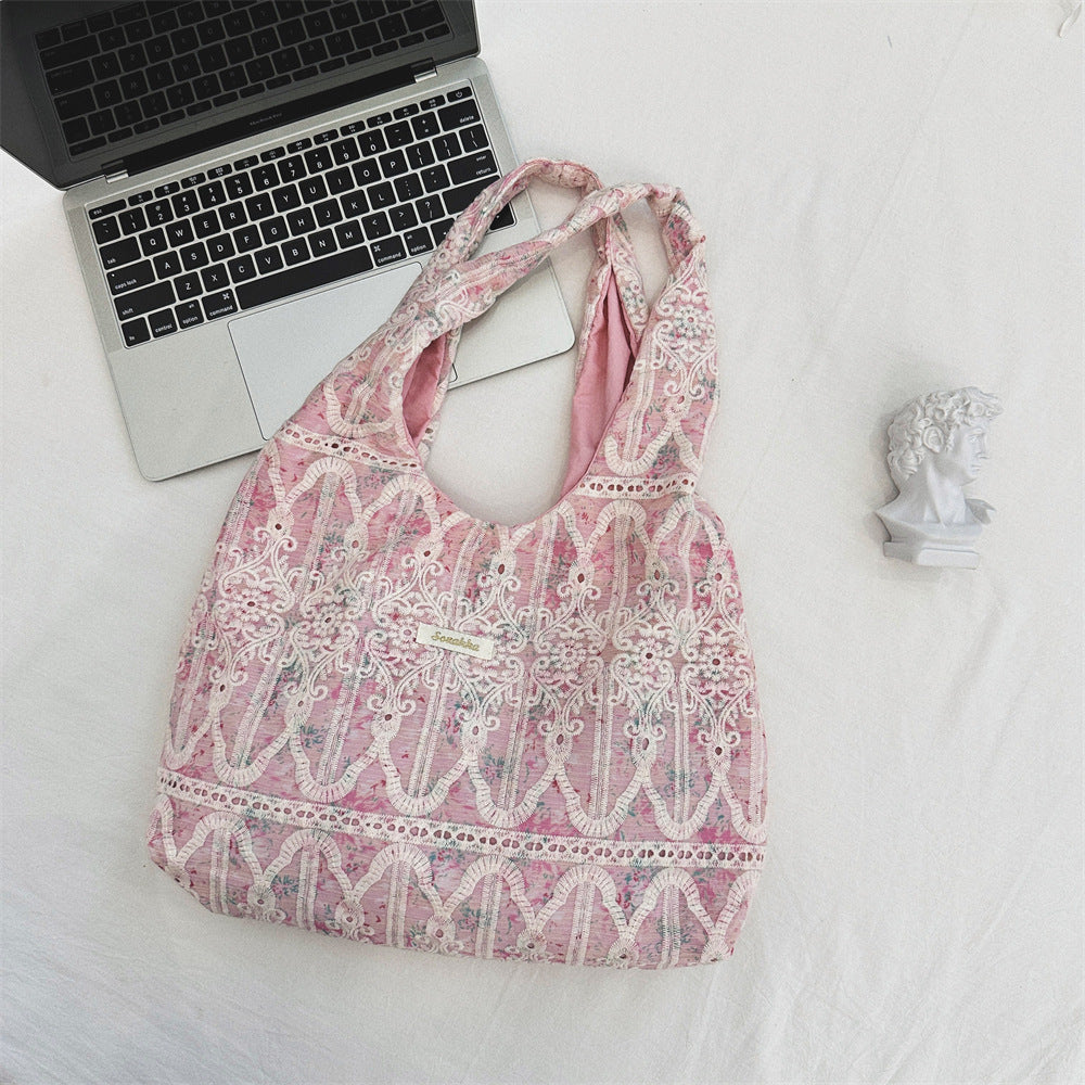 Lace Detail Slouchy Shoulder Bag