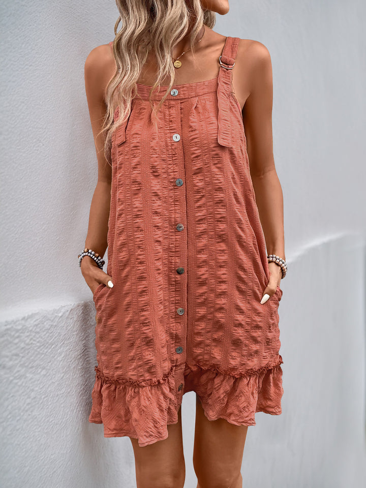 Textured Adjustable Strap Tank Dress