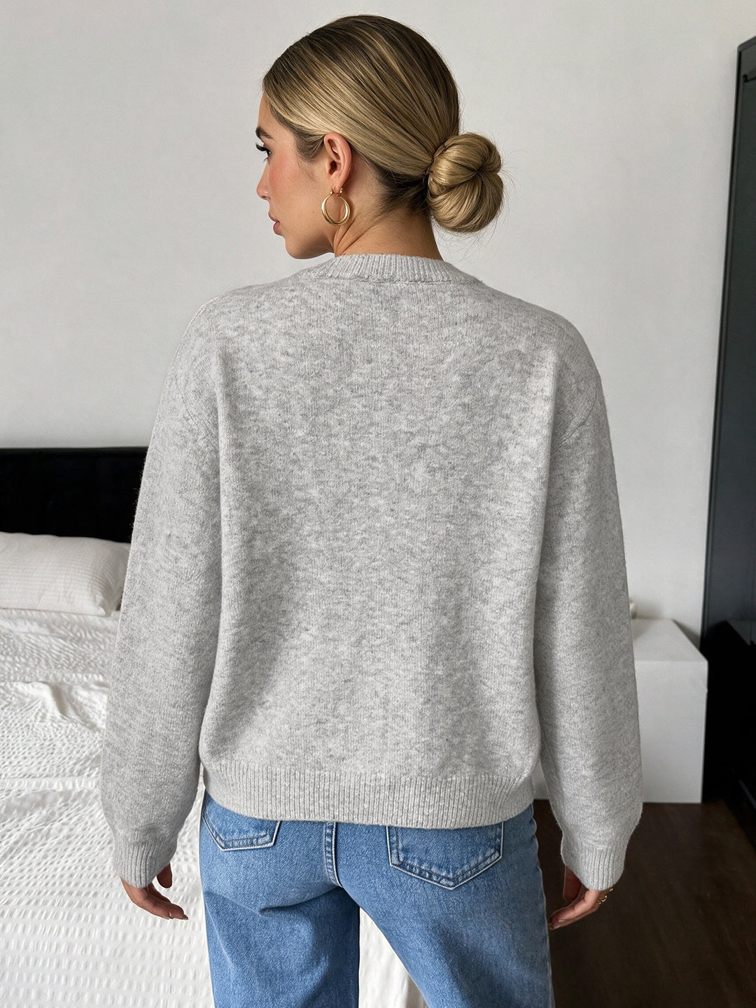 Classic Crew Neck Button Front Knit Cardigan