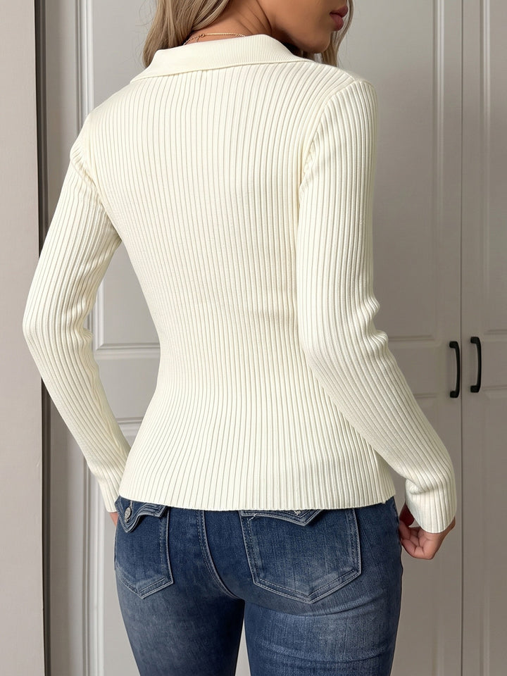 Ribbed Zip-Up Knit Cardigan