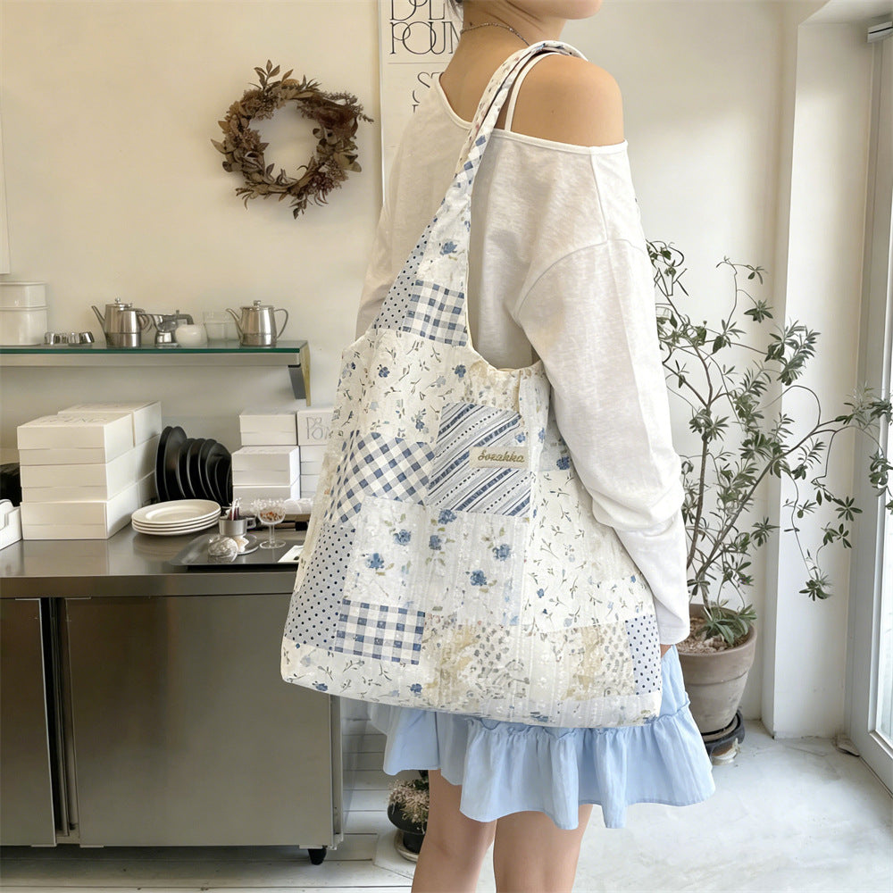 Coquette Patchwork Print Shoulder Tote Bag