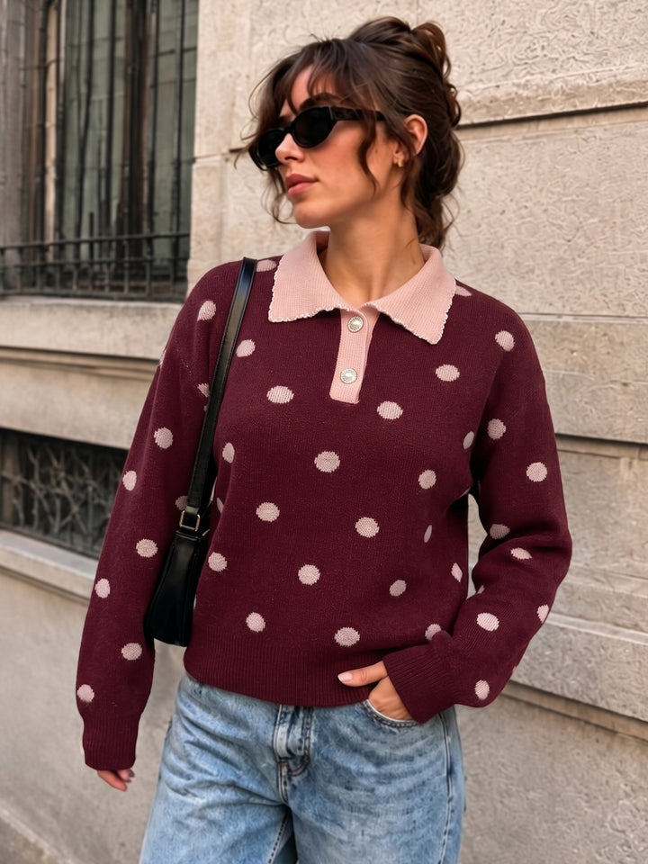 Polka Dot Collared Knit Sweater