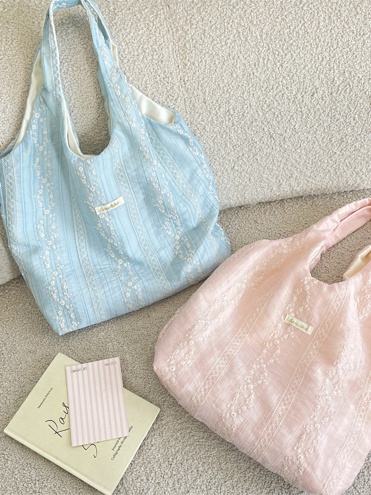 Embroidered Lace Shoulder Tote Bag