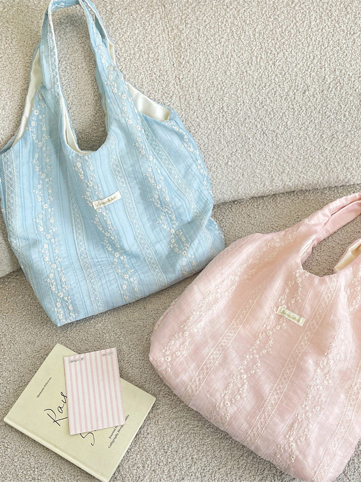Embroidered Lace Shoulder Tote Bag