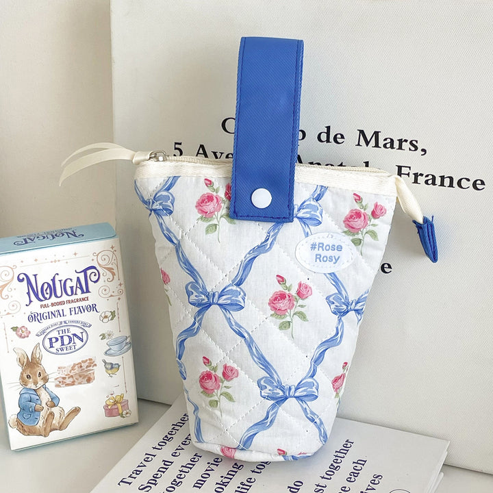 Quilted Bow Floral Fold Down Pencil Bag