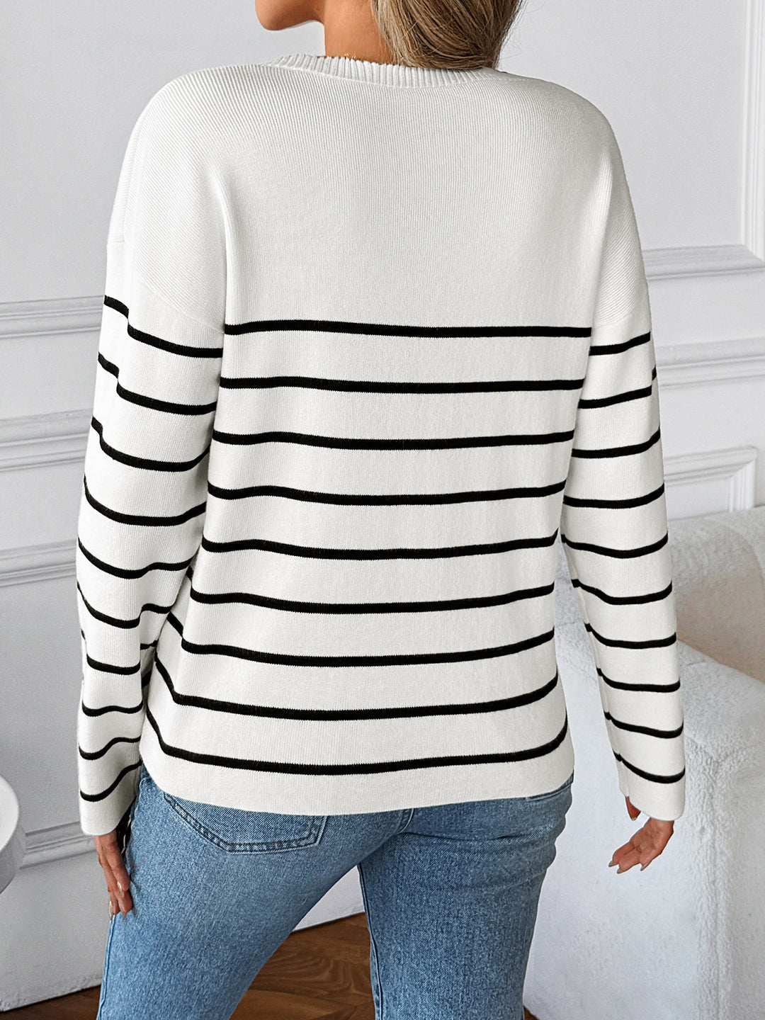 Scalloped Neck Stripe Sweater