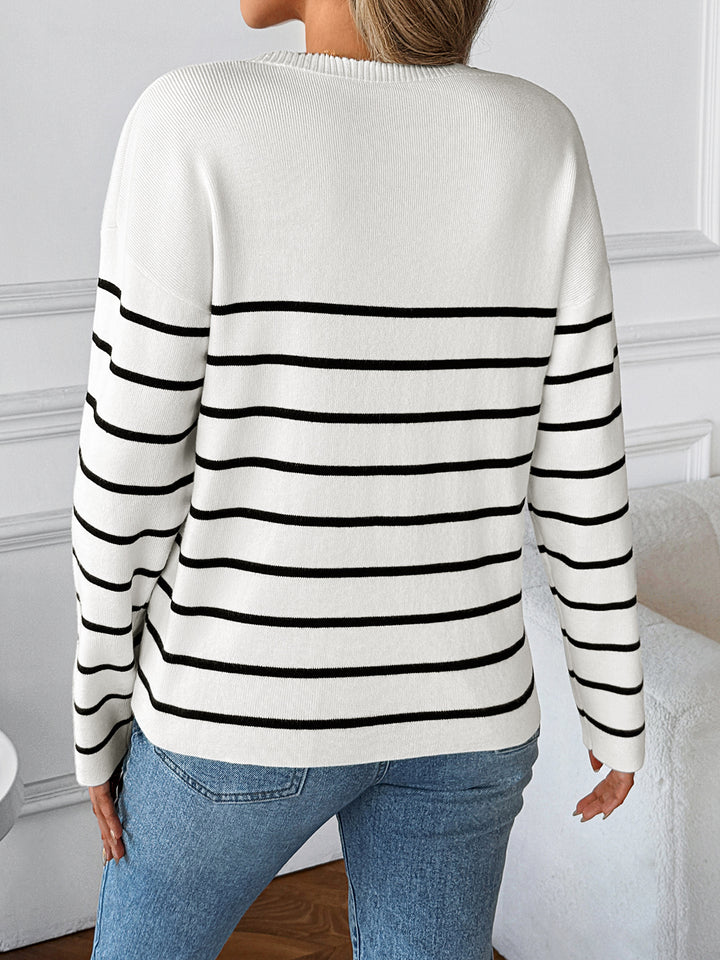 Scalloped Neck Stripe Sweater
