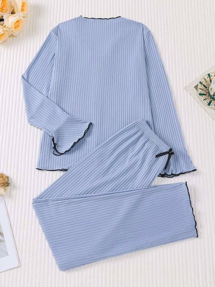 Ribbed Bow Detail Pajama Set