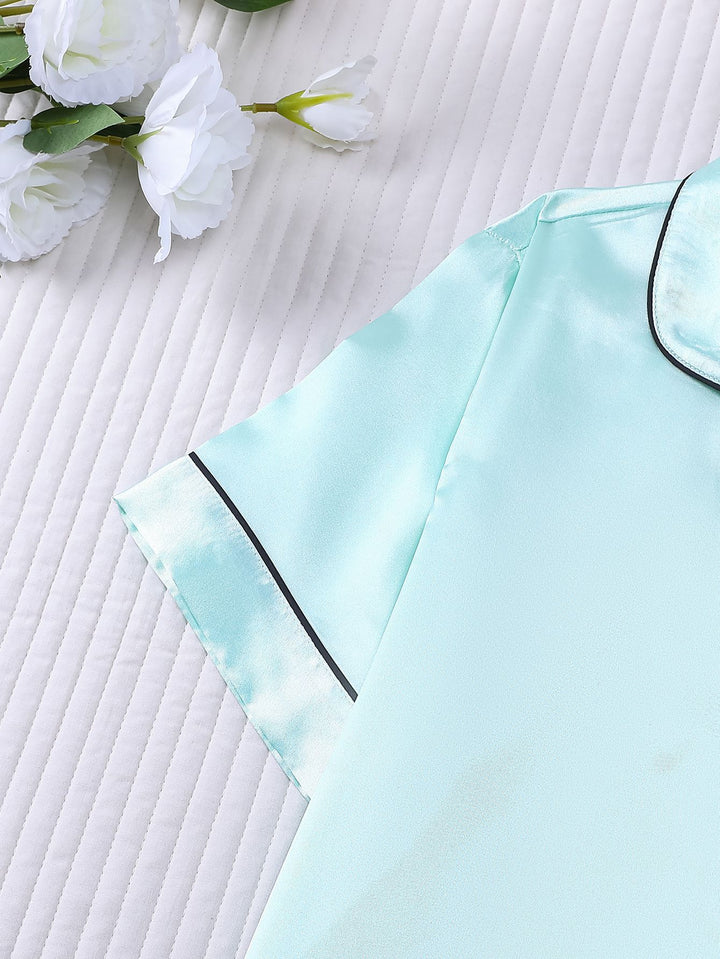 Smooth Fabric Contrast Piping Women's Pajama Set