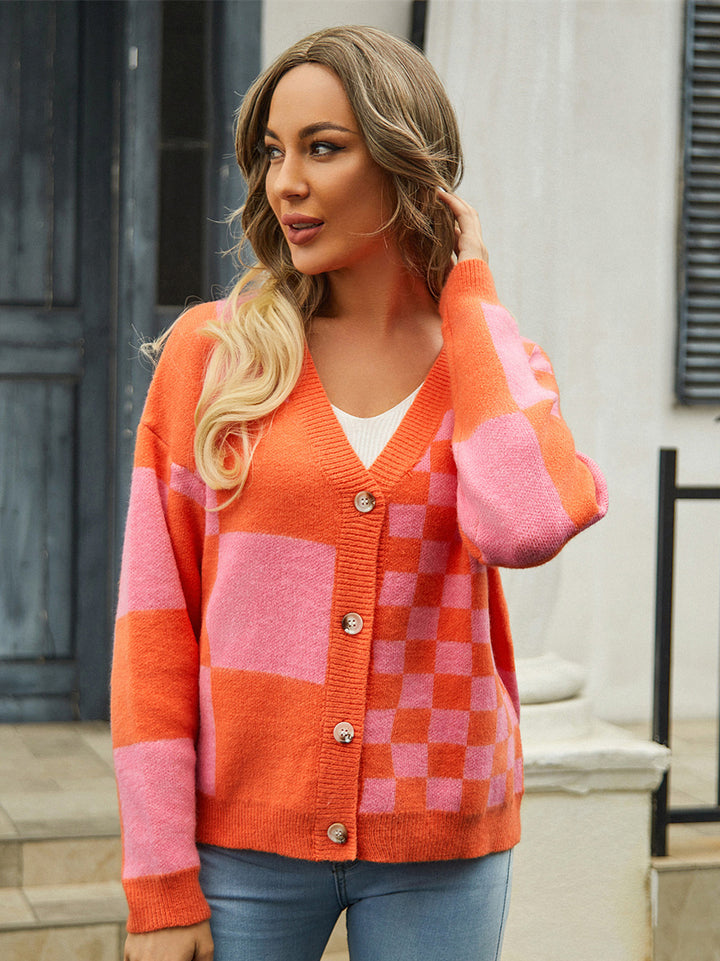 Checkered Button Front Sweater