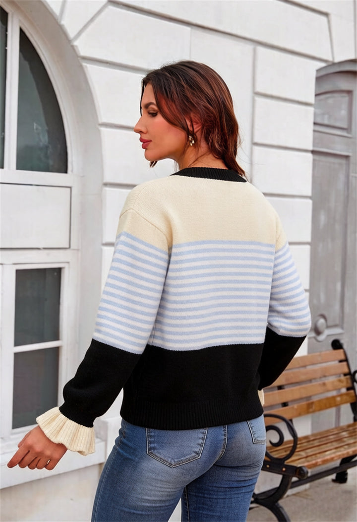 Contrast Stripe Button Front Cardigan