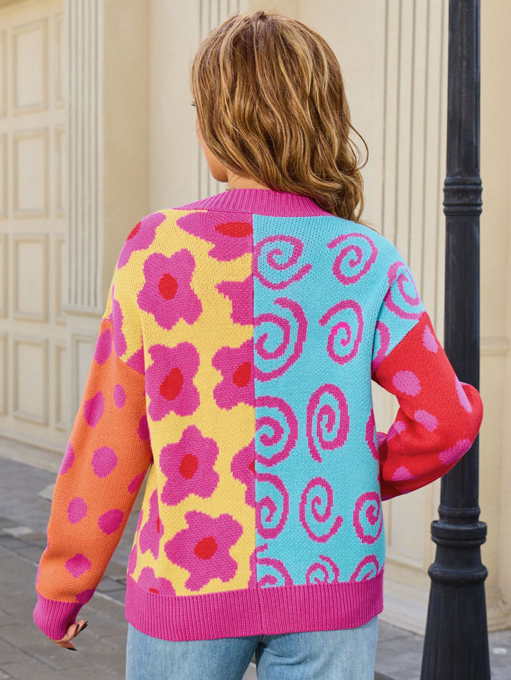 Colorful Mixed Pattern Open Front Cardigan