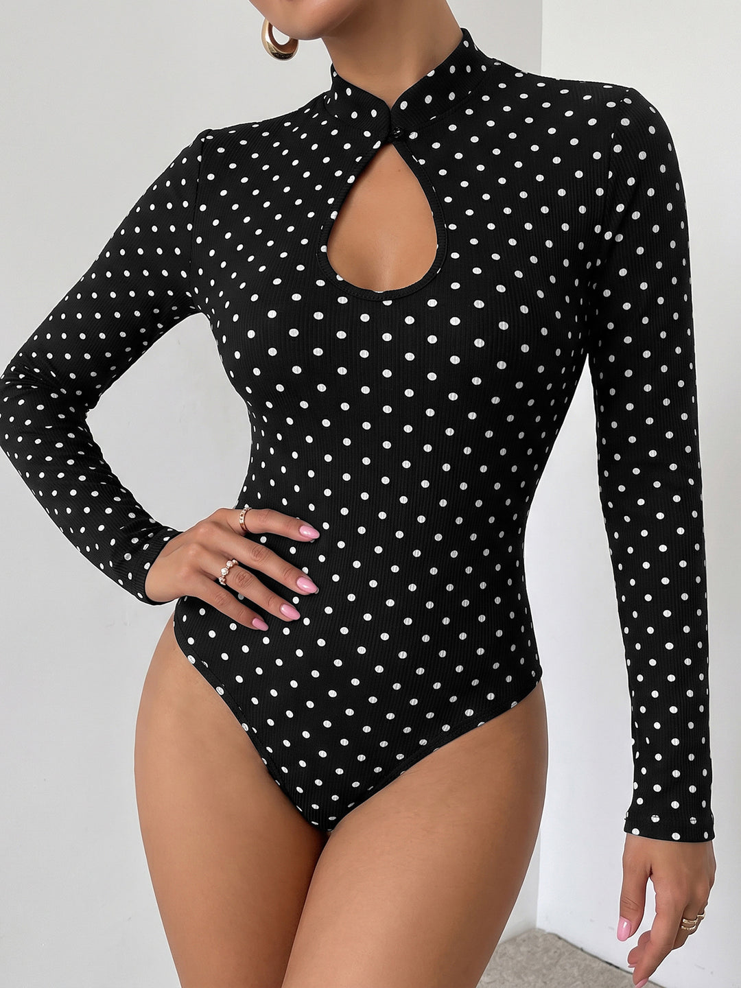 Polka Dot Keyhole Long Sleeve Bodysuit