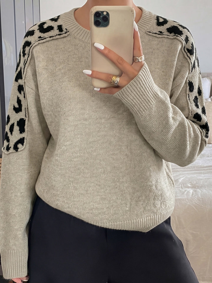 Leopard Shoulder Detail Knit Sweater