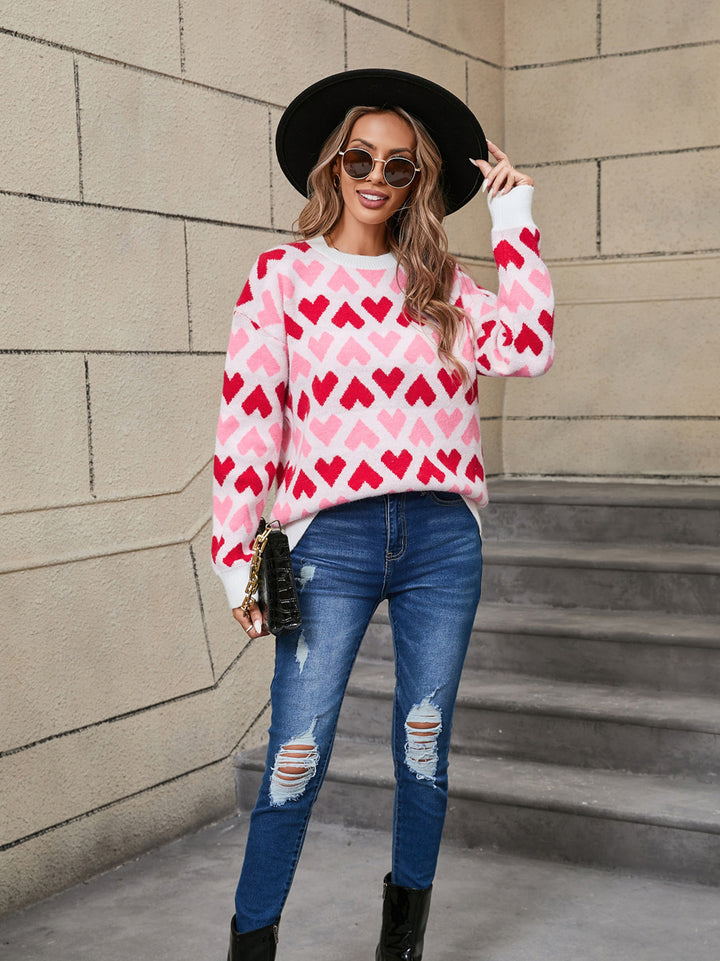 Dual Tone Heart Pattern Sweater