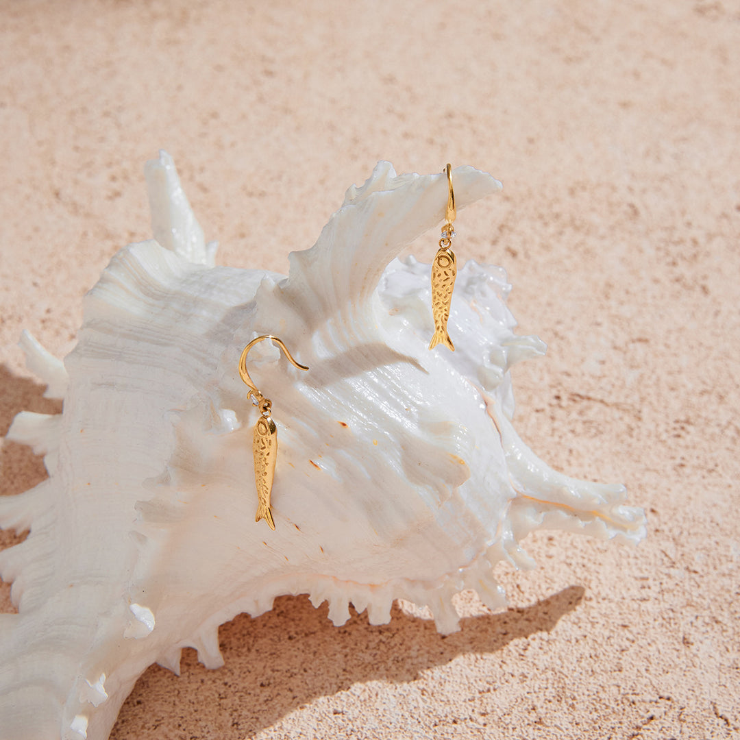 Golden Coastal Fish Drop Earrings