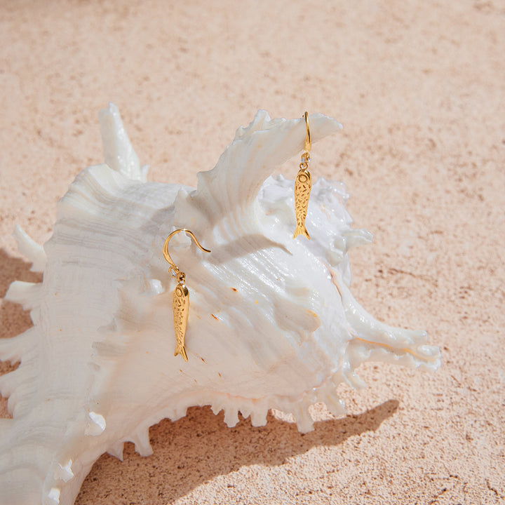 Golden Coastal Fish Drop Earrings