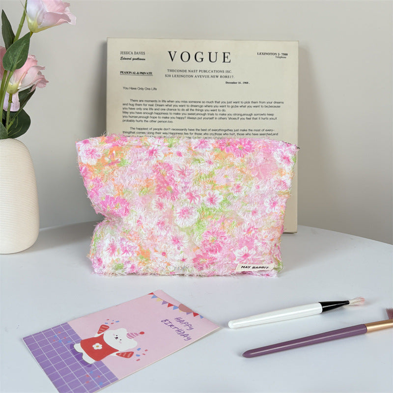 Textured Floral Cosmetic Pouch