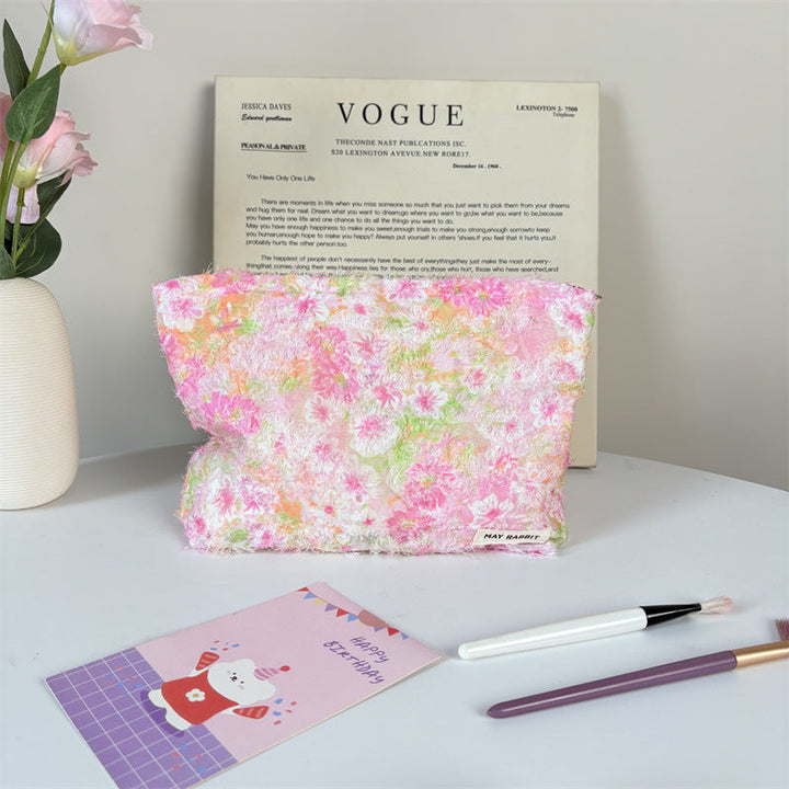 Textured Floral Cosmetic Pouch