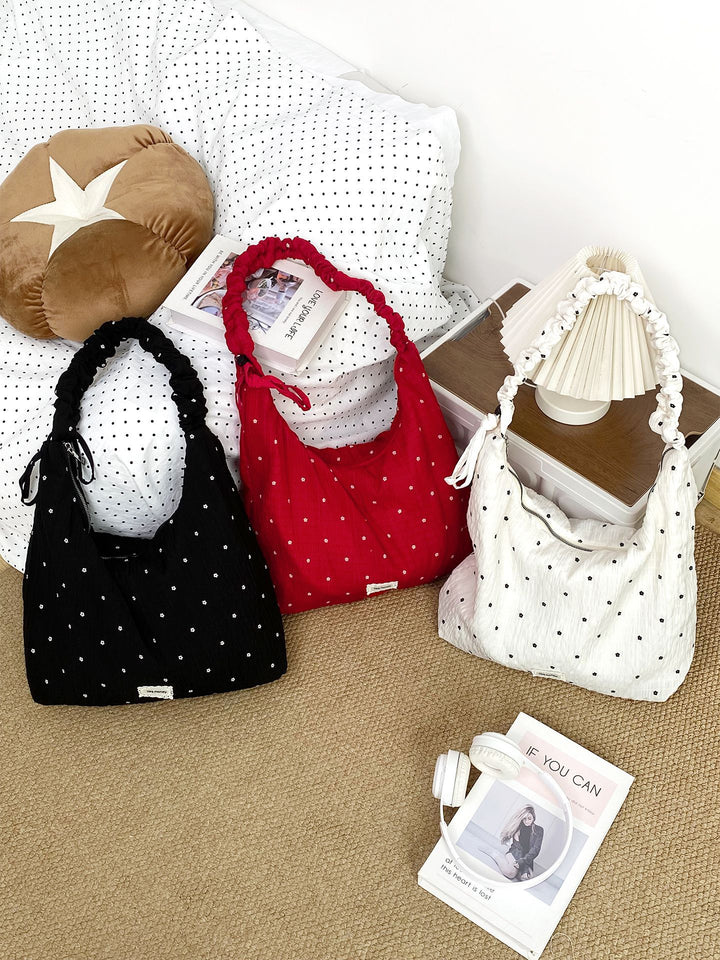 Swiss Dot Ruched Shoulder Hobo Bag