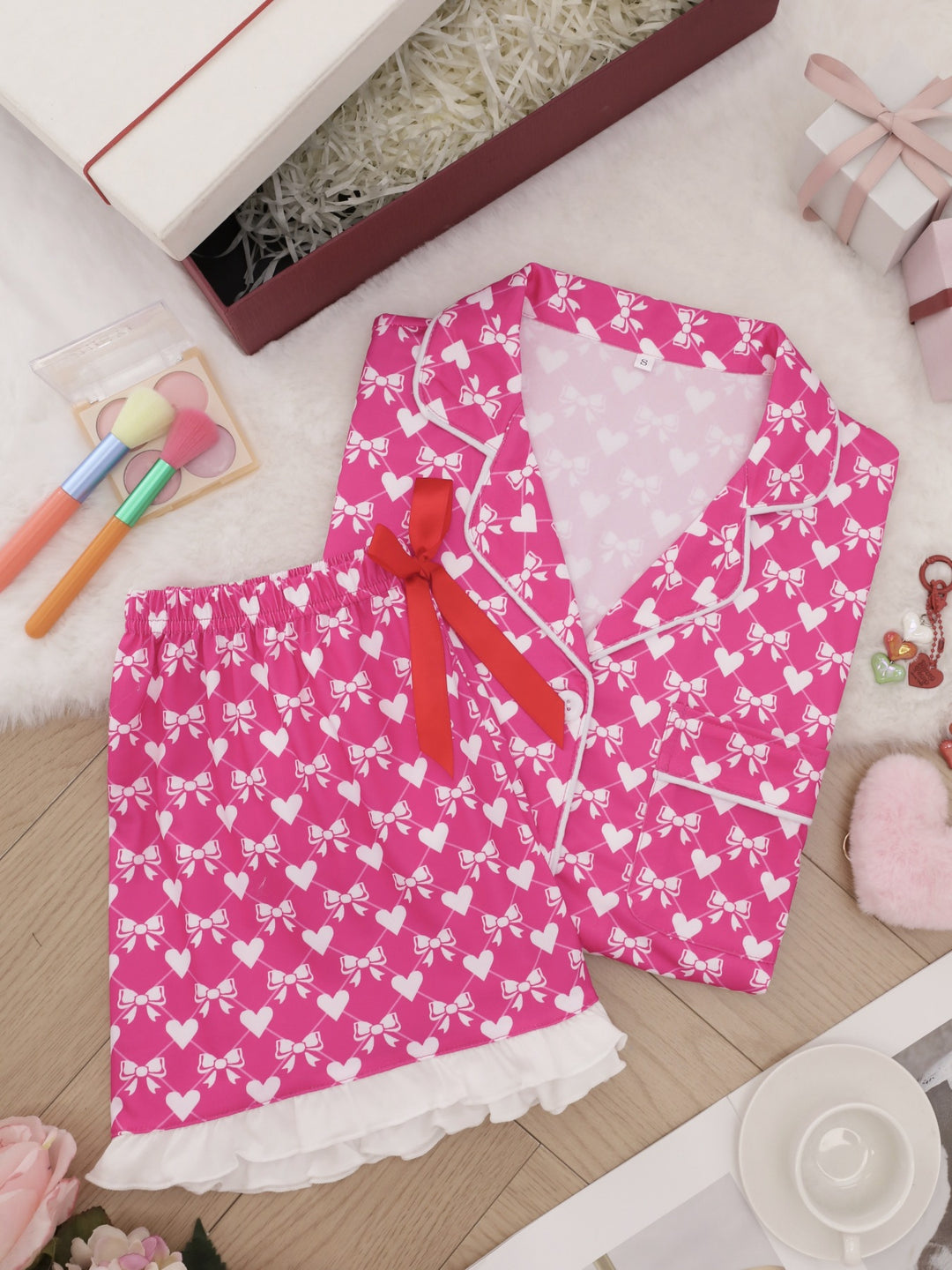 Hearts & Bows Pattern Pajama Set