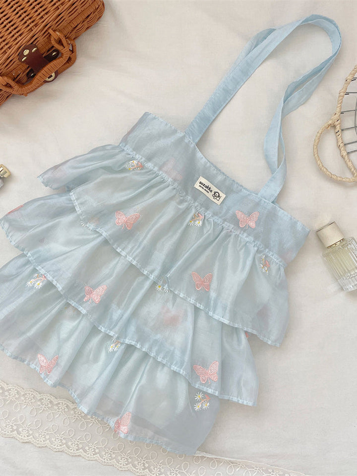 Butterfly Embroidered Tiered Organza Tote Bag