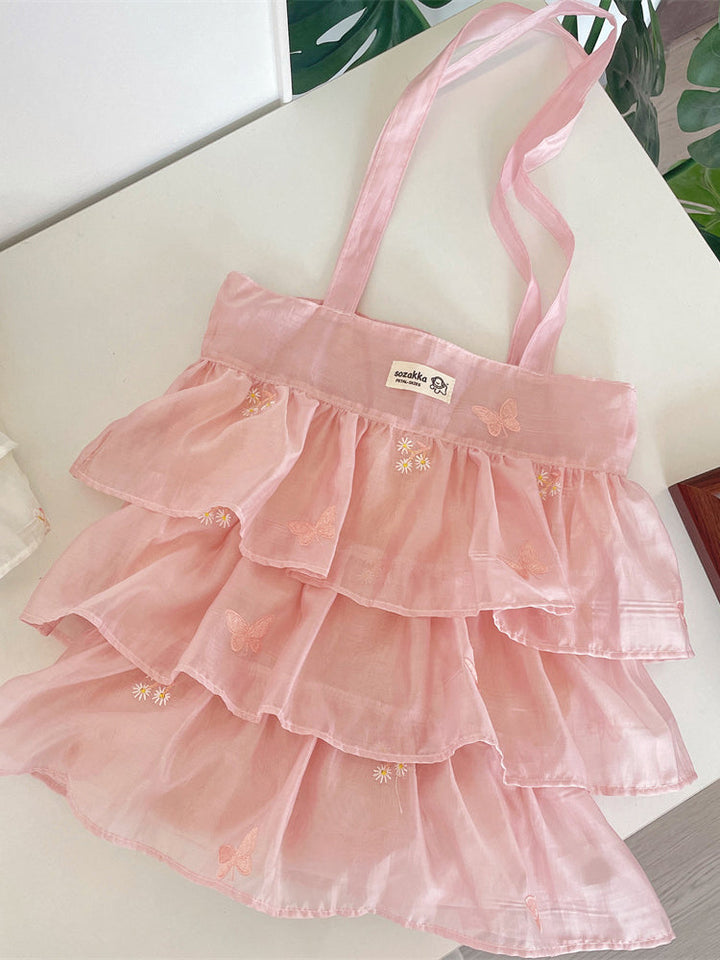 Butterfly Embroidered Tiered Organza Tote Bag