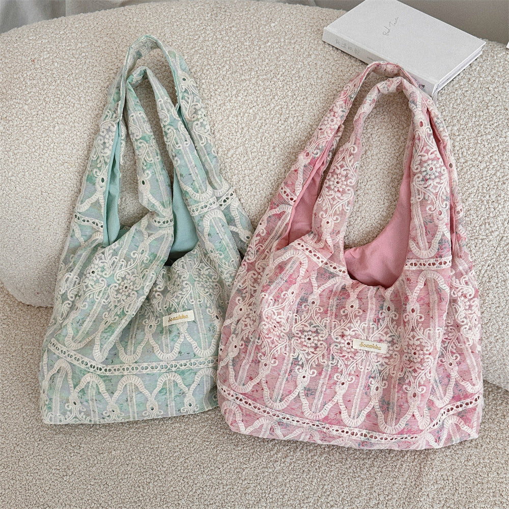 Lace Detail Slouchy Shoulder Bag