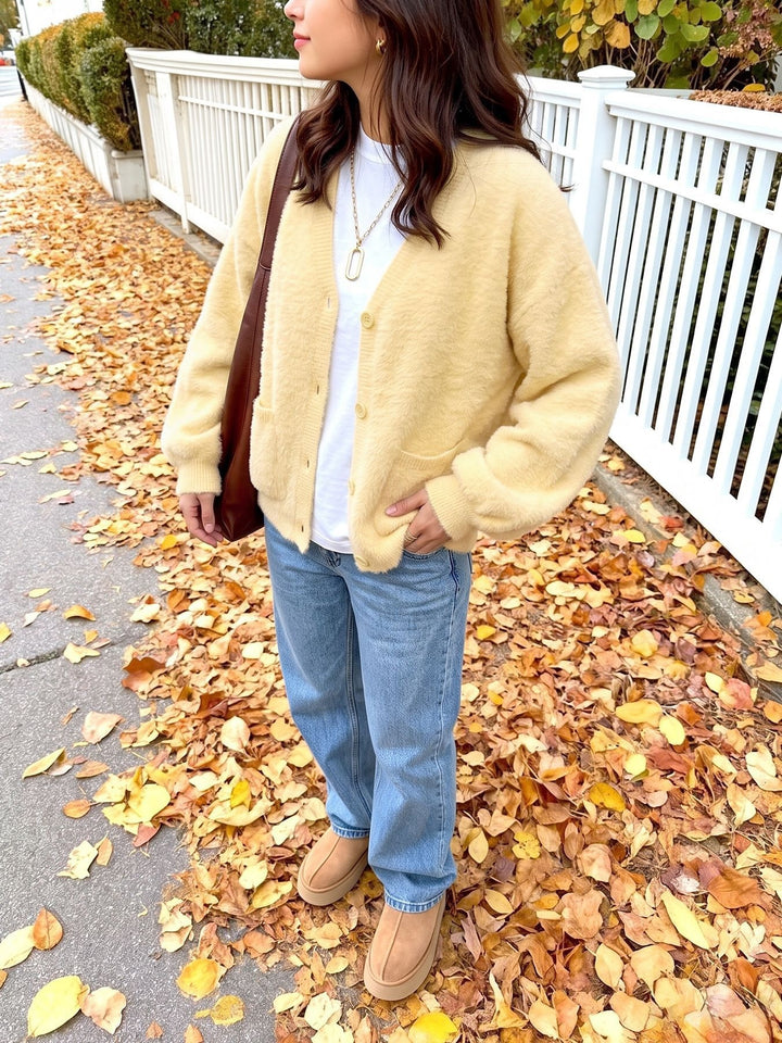 Fuzzy Button Front Cardigan