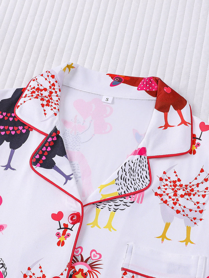Cute Valentine Chicken Pajama Set