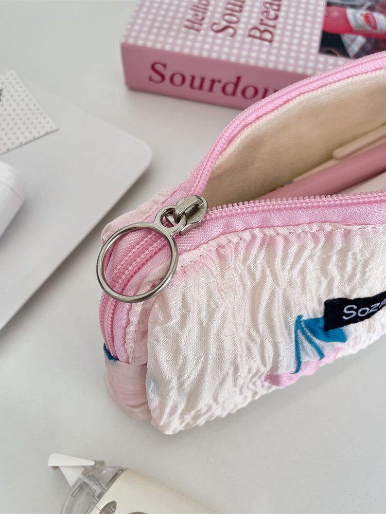 Cherry Crinkle Fabric Pencil Pouch