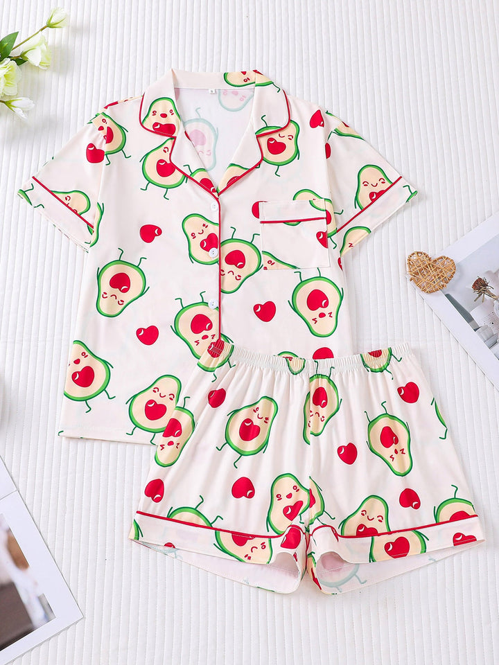 Cute Avocado Print Pajama Set
