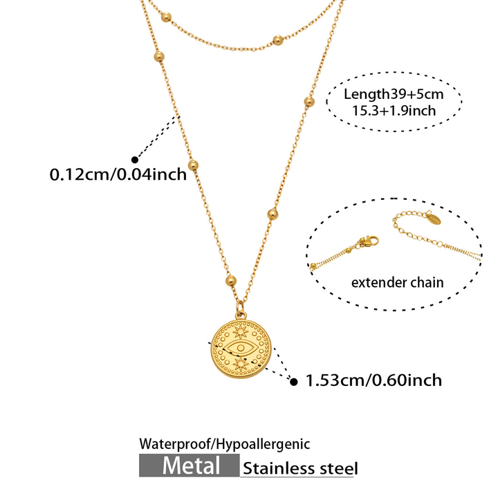 Evil Eye Coin Pendant Beaded Chain Necklace