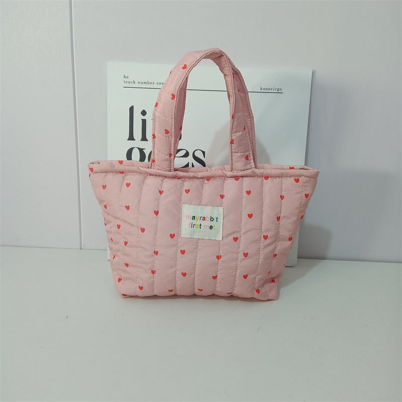 Heart Print Quilted Tote Bag