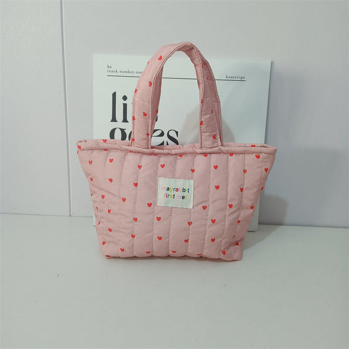 Heart Print Quilted Tote Bag