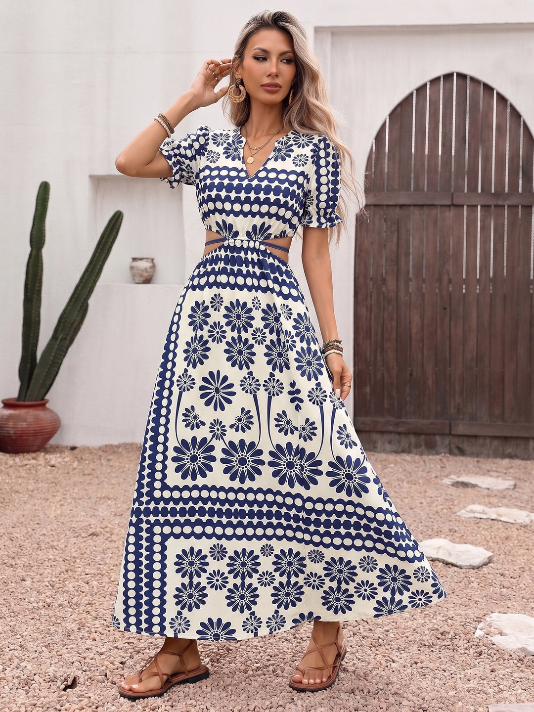 Santorini Bloom Cutout Maxi Dress Large