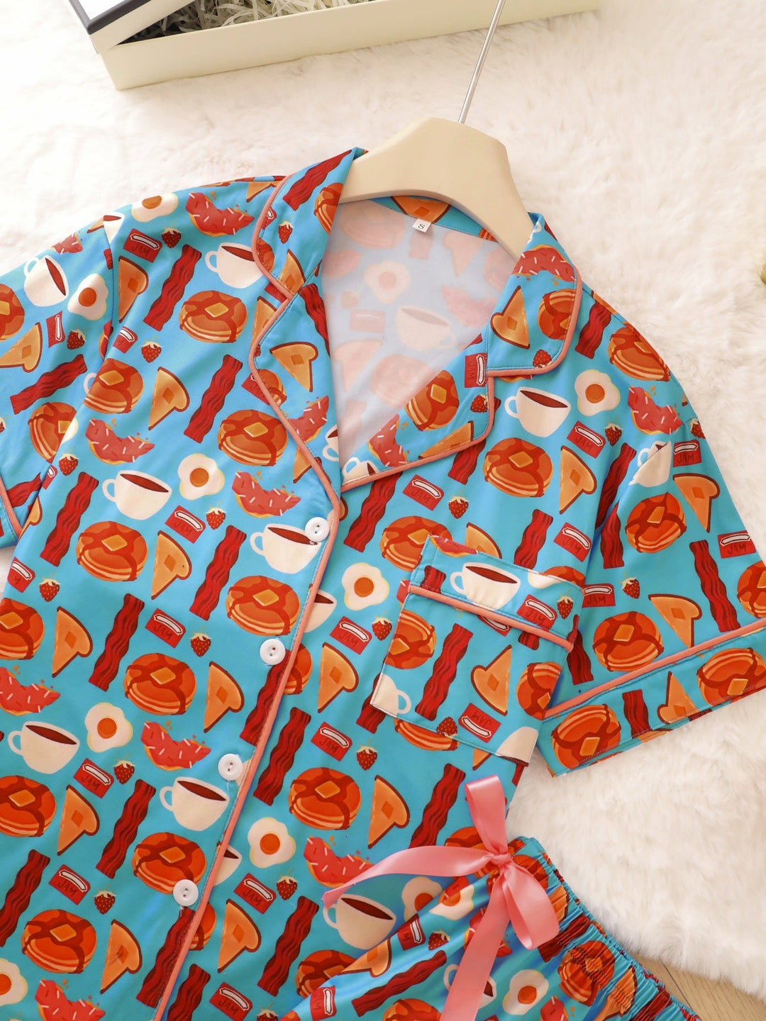 Breakfast Print Ruffle Hem Pajama Set