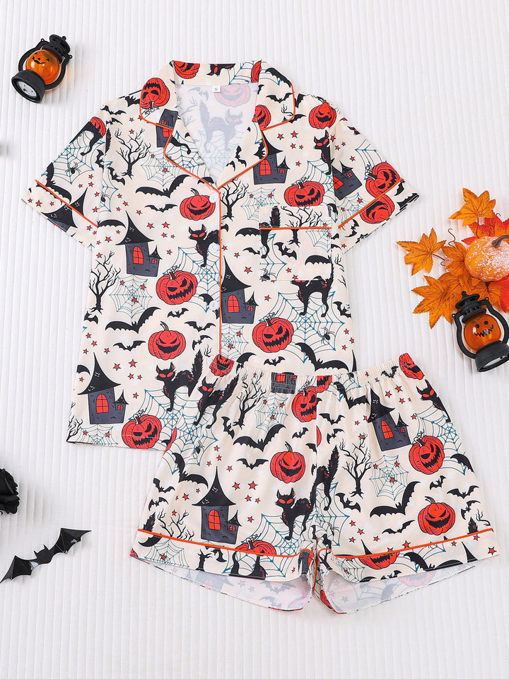 Spooky Cobweb Haunted House Print Pajama Set