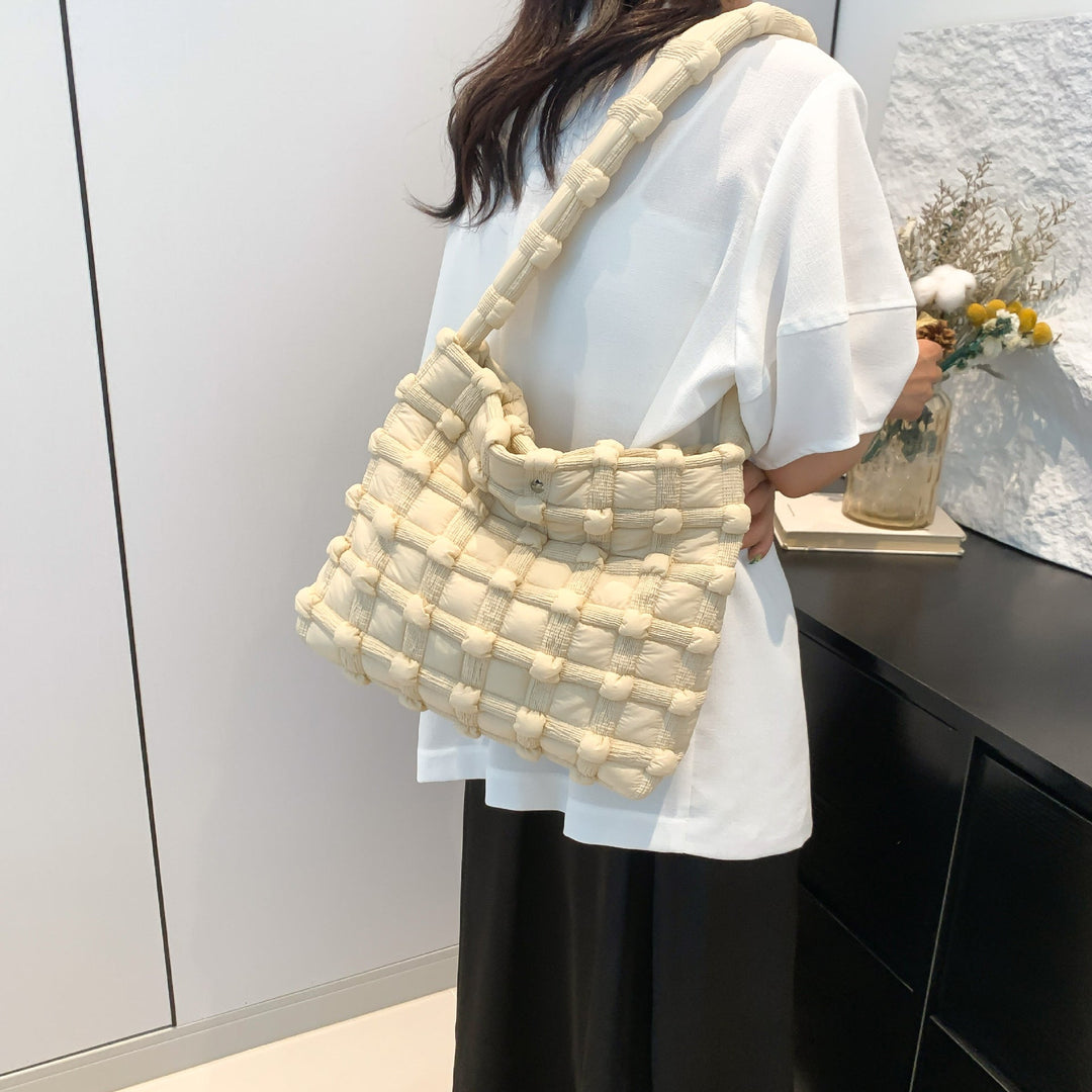 Textured Grid Puffer Shoulder Bag