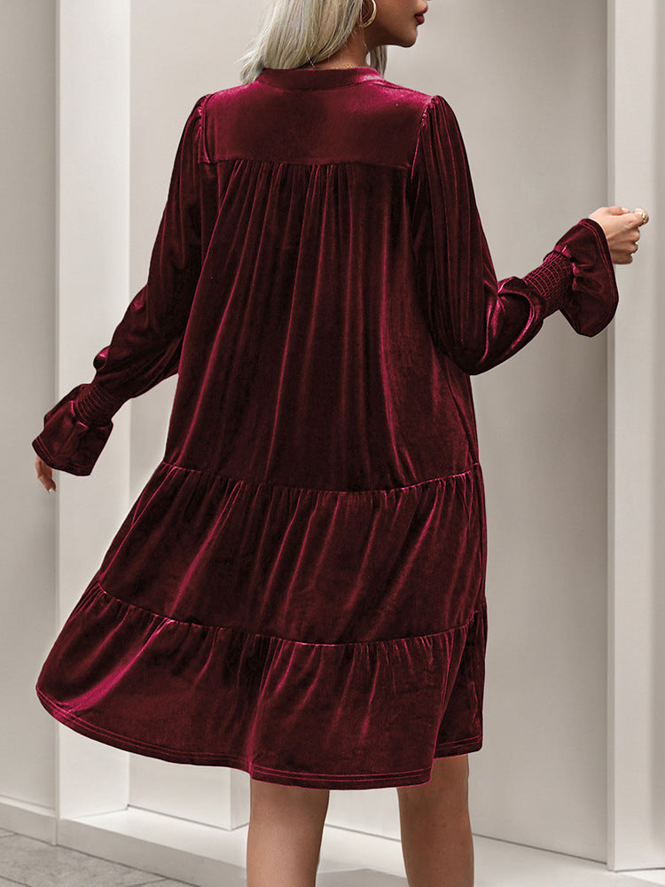 Smocked Sleeve Velvet Dress