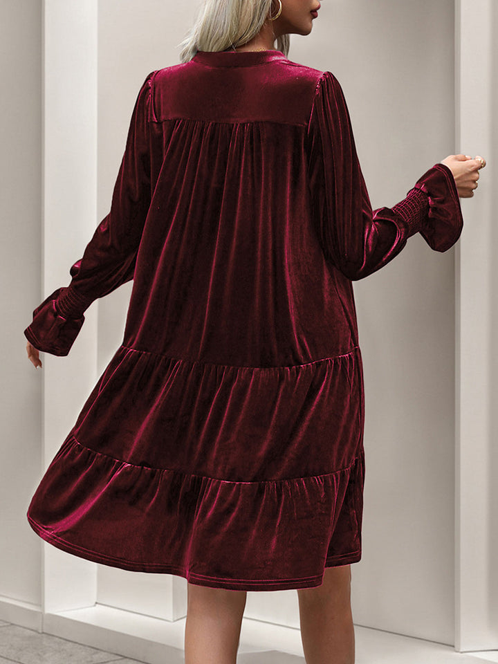 Smocked Sleeve Velvet Dress