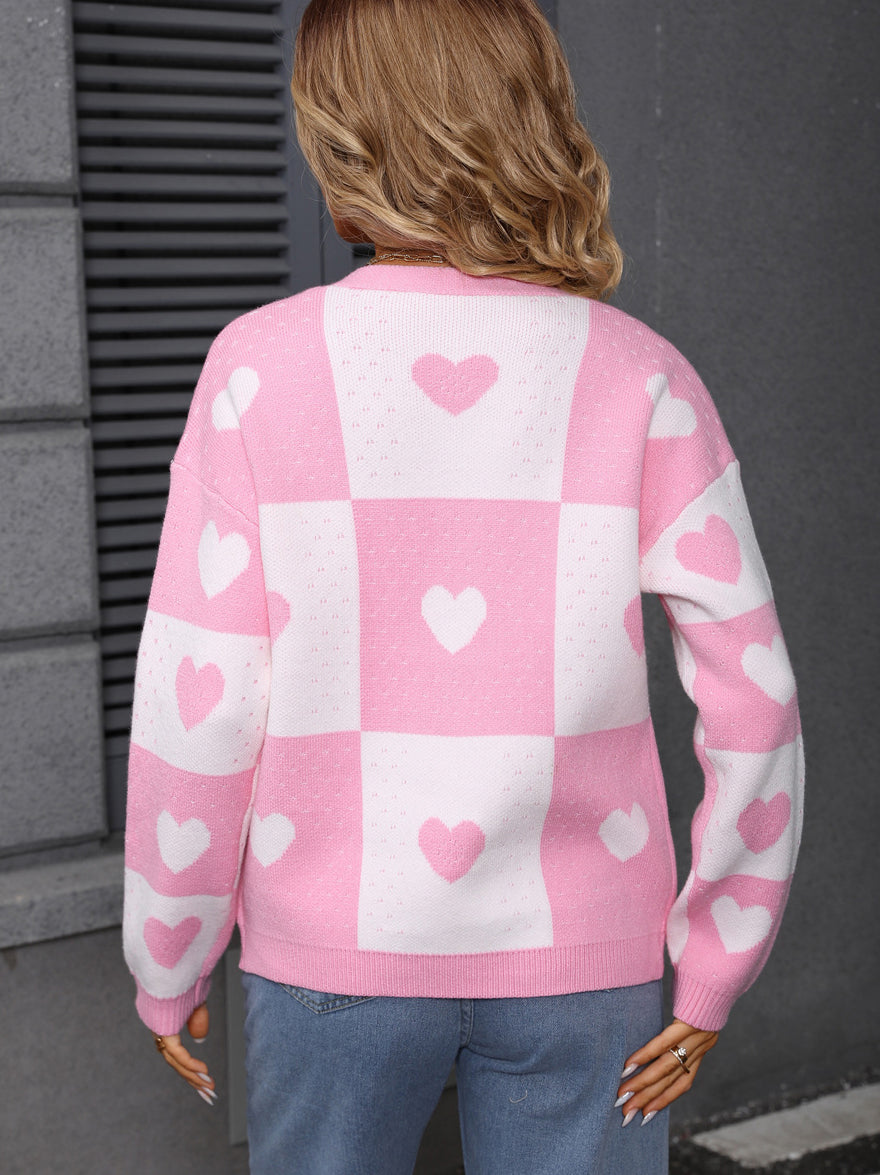 Heart Checker Print Cardigan